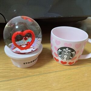 Starbucks Pink Heart Mug and Heart Snow Globe